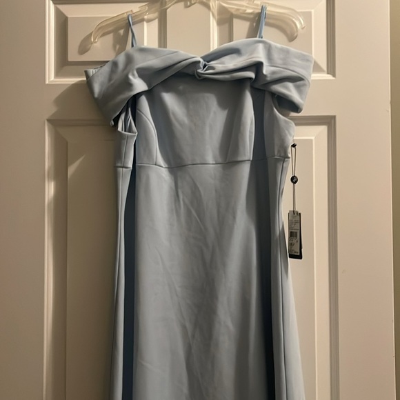 ADRIANNA PAPELL Womens Light Blue Twist Short Sleeve Off A-Line Dress 14 - Picture 5 of 10